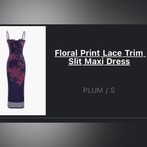 Micas Floral Print Lace Trim.
Slit Maxi Dress